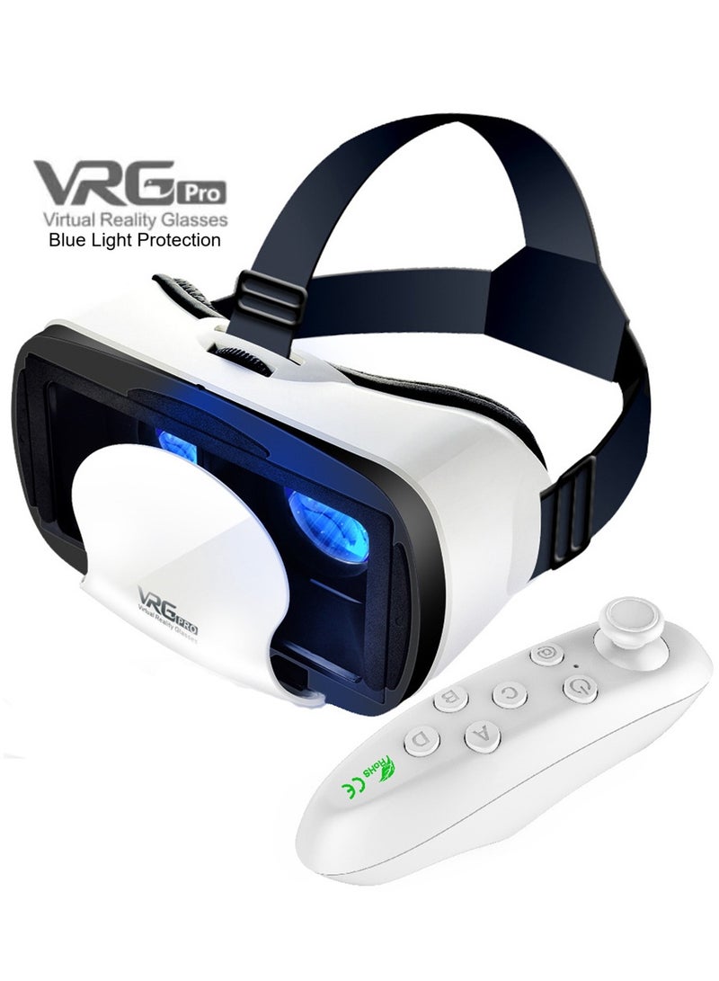 VRG VR Goggles VRG Pro 3D Virtual Reality VR Glasses, Blue Light Protection + Controller for TV, Movies & Video Games Compatible with iOS & Android Smartphone Within 5-7inch Screen Phone Eye Protected Soft & Comfortable Adjustable Distance Big Screen/ 3D Effect + Immersion /Full-Screen Vision, Full Screen, No Borders/ Immersive Games - Image 1